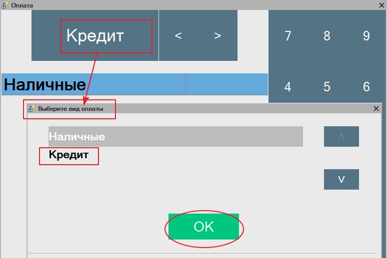 Оплата покупки в «Кассир 5» с начислением долга по кредиту
