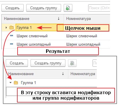 Вкладка «Модификаторы» справочника «Номенклатура»: реквизиты